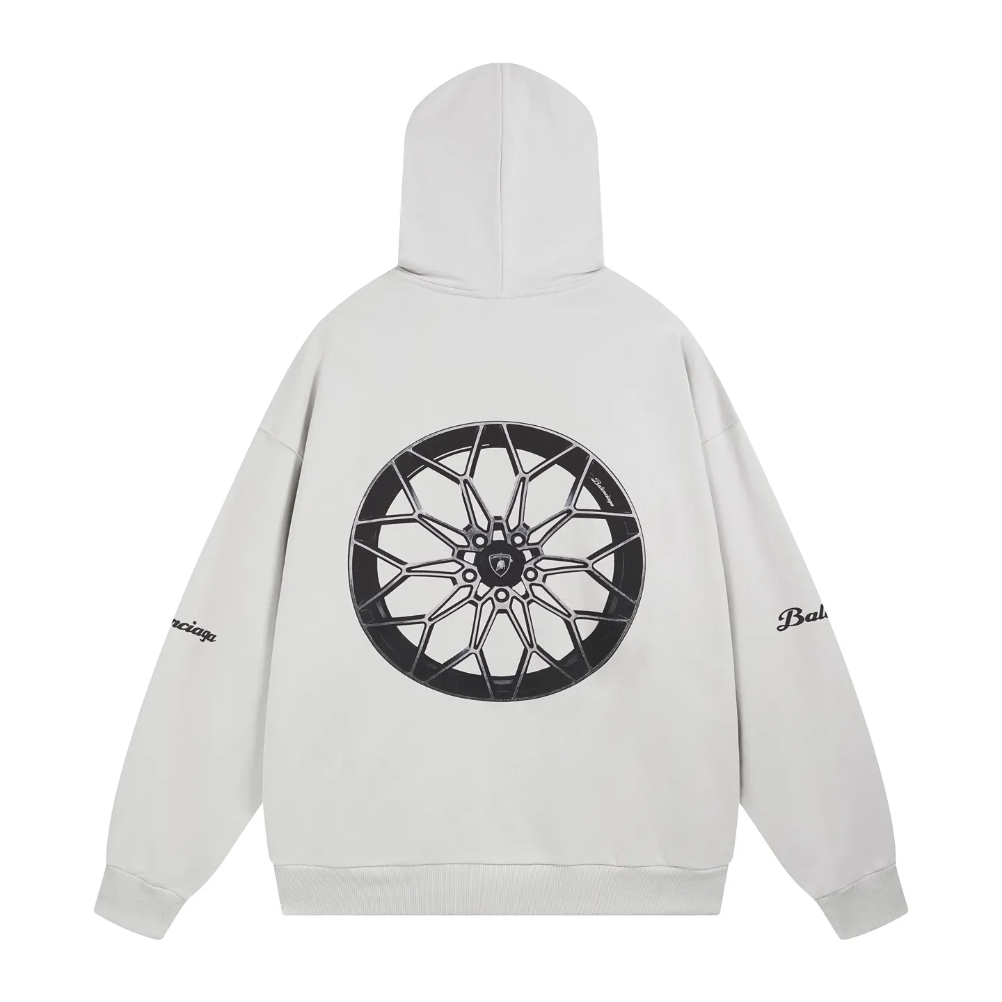 🅿️370 real photos [Top version. Official website quality] BALENCI*GA/Paris co-branded Lamborghini Lamborghini front and back left and right sleeve direct-injection printed hooded sweatshirt SS25 latest model. Research and development at the first time, different market currencies. Comparisons welcome. The fabric is made of Paris ZP custom-woven and dyed cotton sweatshirt. Weighing 460 grams, the cloth surface is clean. The cloth pattern is clear, soft and comfortable. The threads are dyed with no color difference. Printing adopts computer direct printing. The pattern letters are clear, three-dimensional and without burrs. Jubie market produces pictures based on pictures. Welcome to compare. The version adopts OS loose shoulder design. Same style for men and women. Code: BL259931 Color: white gray, Size: XS S M L