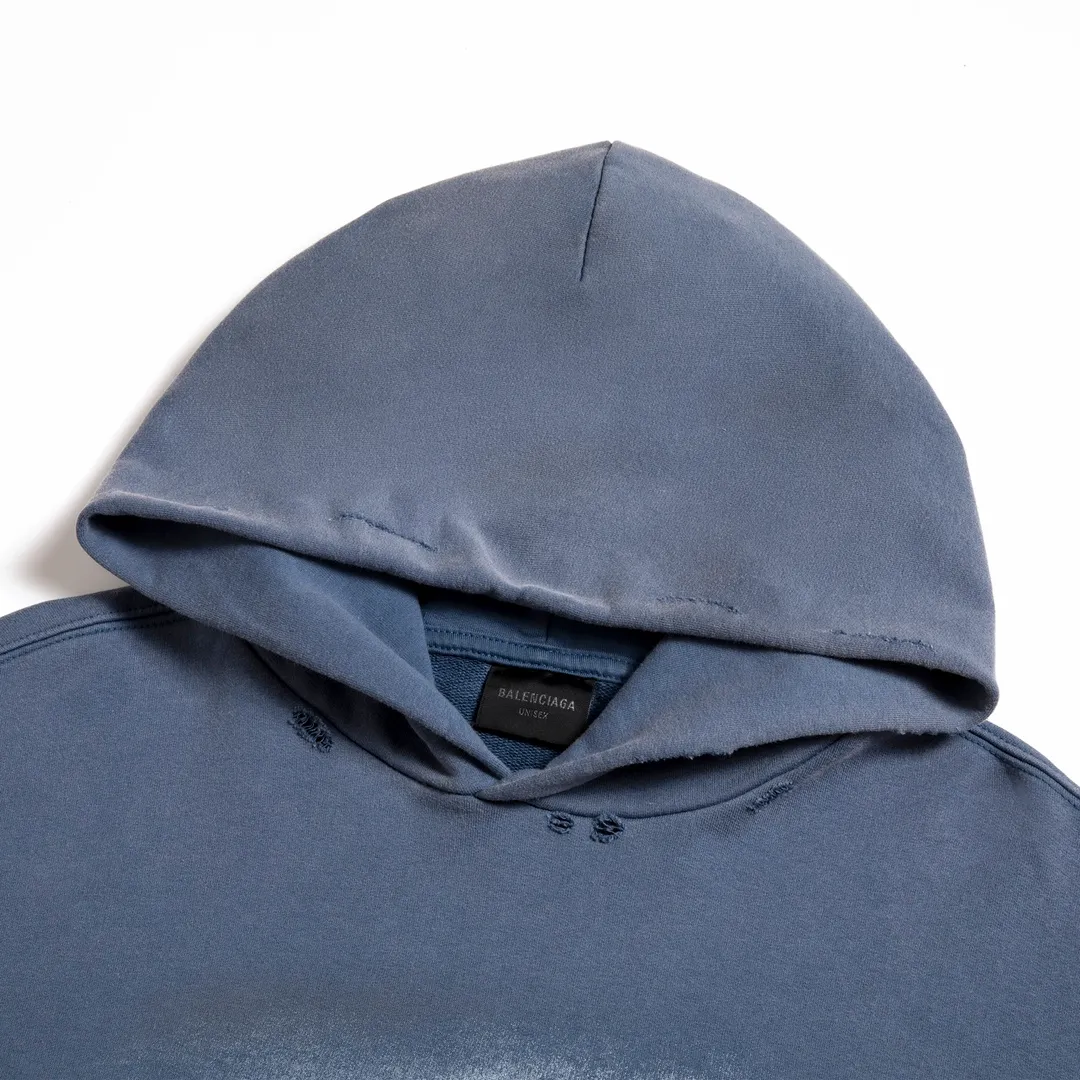 🅿️340 Detailed picture Top version [BALENCIA*GA] Official website quality Paris' new Paris Eiffel Tower series hooded sweatshirt OS version Loose dropped shoulders Unisex style Fabric: 480g 100% cotton terry David sweater Technology: Front white ink direct spray Garment wash Frayed Distressed Fixed color Color: Washed blue Pink Size: XS S M L