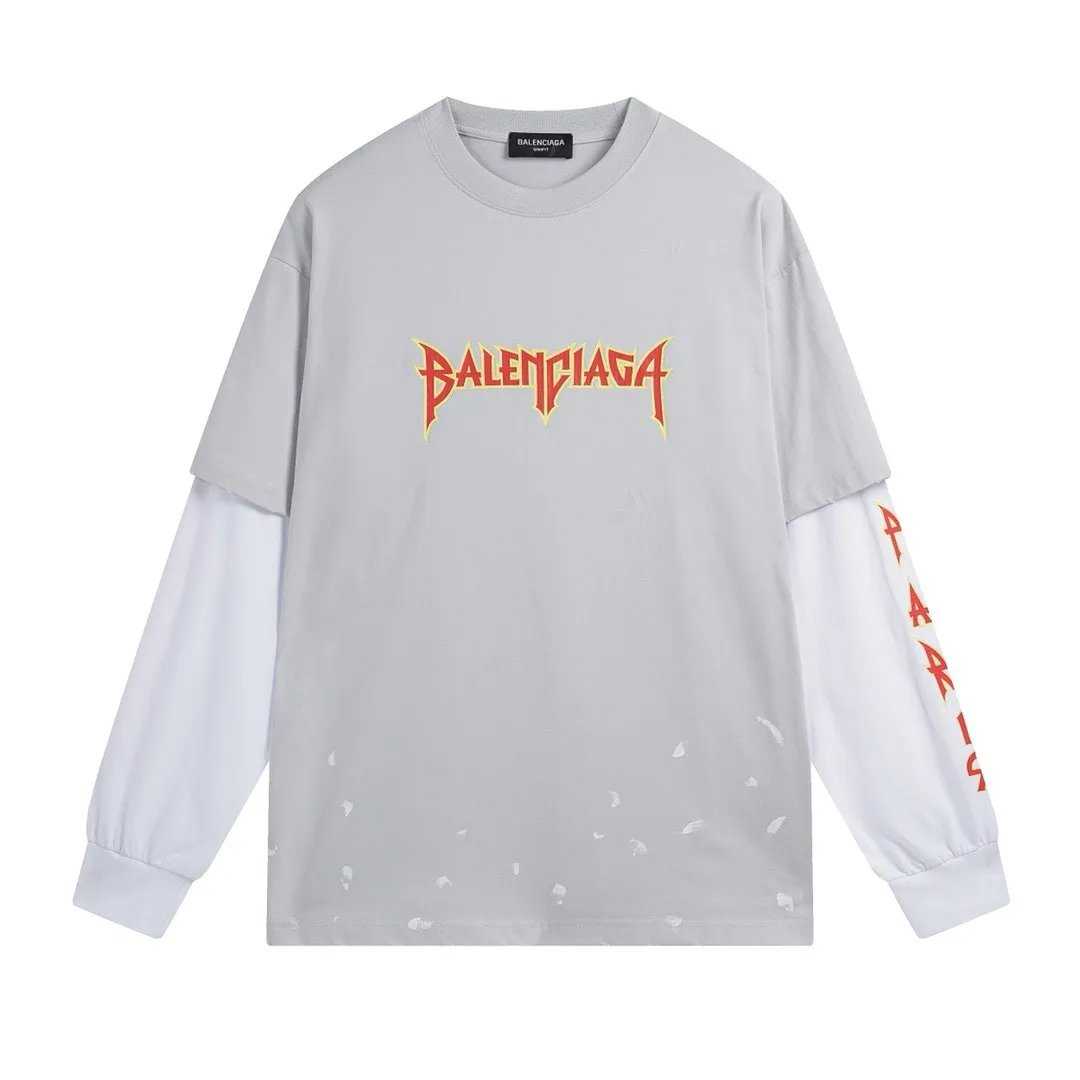 🅿️260 BALENCI*GA Paris Lightning letter style long sleeves. The fabric is made of Paris custom-woven and dyed double-yarn pure cotton. The weight is 280g. The thread is custom-woven and dyed without color difference. The front and left sleeves are cracked. The hem is manually hand-painted. The cuffs are spliced. Two high-temperature shaping washes. os dropped shoulders and loose version. Same style for men and women -Color: black white -SIZE: XS S M L Style No. 8618#