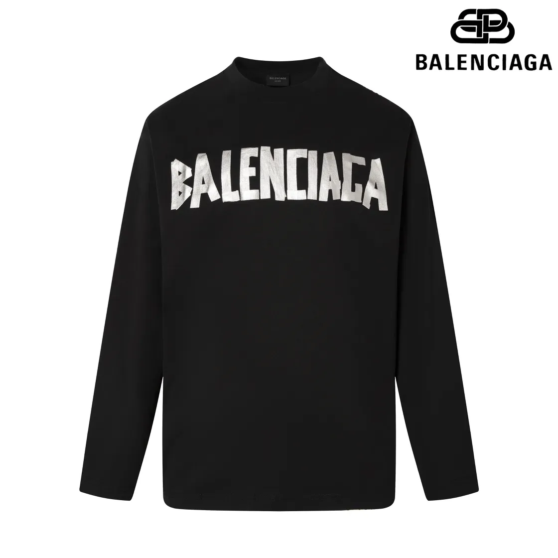 🅿️200 8110# Detailed picture Top version [[BALENCIA*GA] official website quality Paris new yellow tape digital direct spray long-sleeved T-shirt OS version Loose dropped shoulders Unisex fabric: 260g 100% cotton double yarn Process: front and rear digital direct spray Garment wash worn distressed fixed color solid Color: gray blue black white washed blue wine red green Size: XS S M L