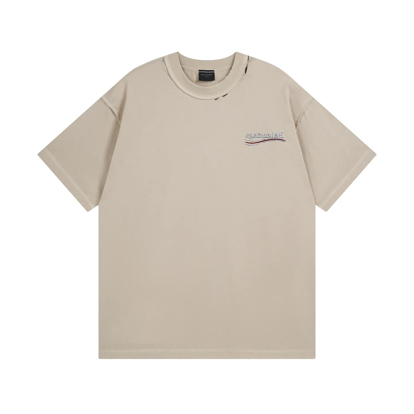 🅿️200 Actual pictures [Top version. Official website quality] BALENCI*GA/Paris #2025 new classic Coke sea spray LOGO reverse embroidery, washed and worn short-sleeved T-shirt, ready-to-wear stitched on the reverse, ready-to-wear washed, full of design sense. Welcome to compare. The fabric is made of Paris ZP custom-woven and dyed cotton double yarn, weight 260 grams, clean cloth surface. Clear cloth pattern, soft and comfortable. The threads are dyed with no color difference. The classic letter LOGO is embroidered on the reverse using an imported Tajima embroidery machine. The effect is three-dimensional. Restore brick cabinet, adopt OS loose shoulder style. Same style for men and women. Code: BL253677 Color: washed black, apricot Size: XS S M L