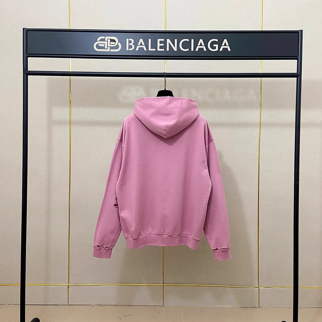 🅿️340 real photos Top version [BALENCIA*GA] Official website quality Paris' new Paris Eiffel Tower series hooded sweatshirt OS version Loose dropped shoulders Unisex style Fabric: 480g 100% cotton terry David sweater Technology: Front white ink direct spray Garment wash Frayed Distressed Fixed color Color: Washed blue Pink Size: XS S M L