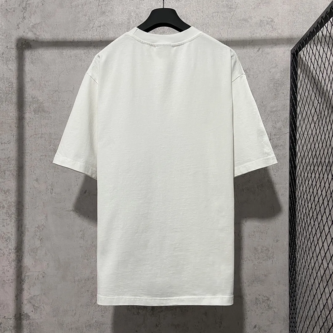 🅿️180 9112# Actual photo top version [[BALENCIA*GA] official website quality Paris new Statue of Liberty catwalk style short-sleeved T-shirt OS version loose dropped shoulders Unisex style Fabric: 260g 100% cotton double yarn Technology: front digital direct printing Garment wash worn distressed fixed color Color: washed black white Size: XS S M L