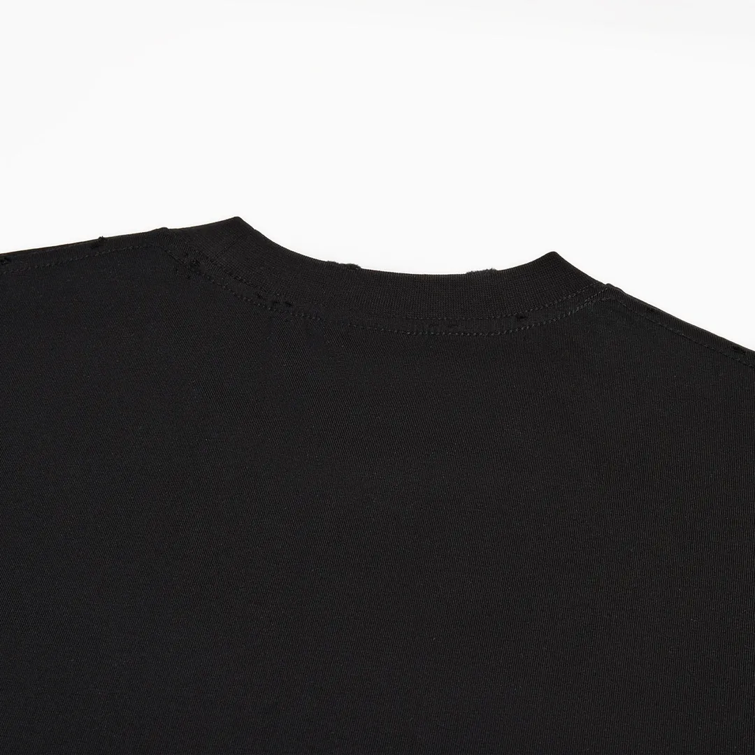 🅿️160 9111# Detailed picture Top version [[BALENCIA*GA] official website quality Paris new music special edition. Musical note short-sleeved T-shirt OS version Loose dropped shoulders Unisex style Fabric: 260g 100% cotton double yarn Craftsmanship: Front and back printing Garment wash Worn Distressed Styling Solid Color Color: Black Apricot Size: XS S M L
