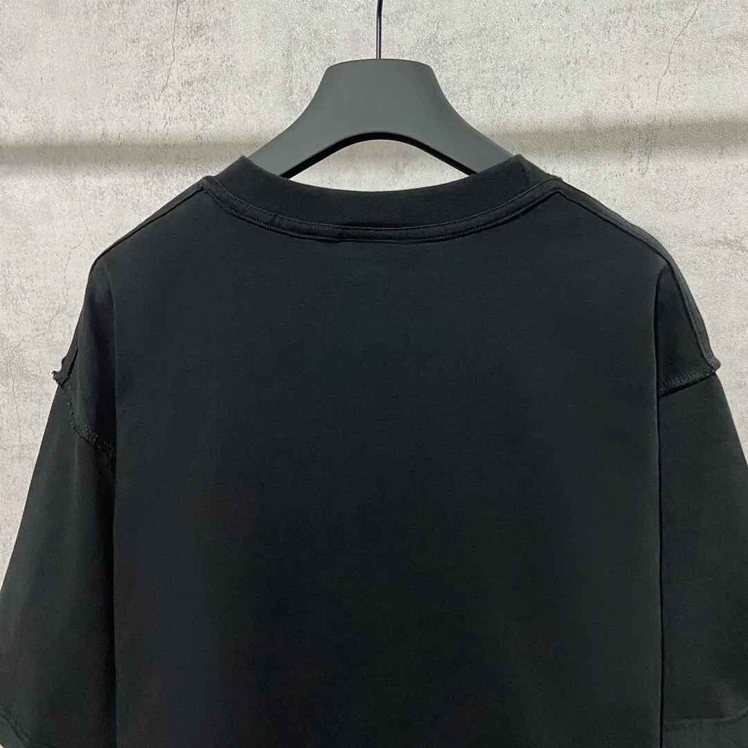 🅿️160 9136# Actual photo top version [[BALENCIA*GA] official website quality Paris new joint GENERATED series reverse stitched short-sleeved T-shirt OS version loose dropped shoulders Unisex fabric: 260g 100% cotton double yarn Process: front panel 3D three-dimensional silicone heat transfer reverse stitching garment wash shaping solid color Color: black white Size: XS S M L