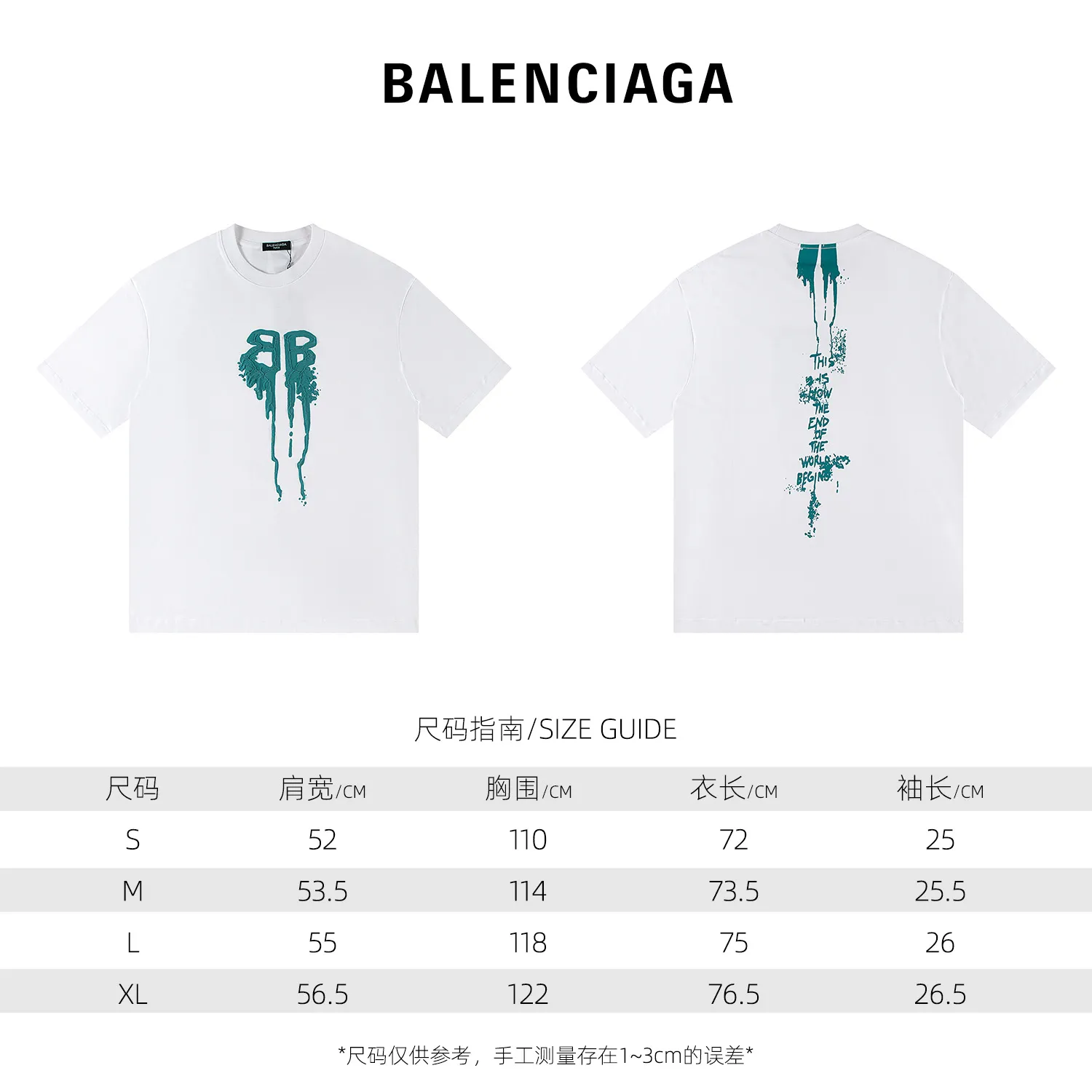 🅿️146 Style: 2026 new Balenciaga short-sleeved T-shirt Material: High version 300g double yarn combed cotton Size: S～XL Color: White Style number: H1053