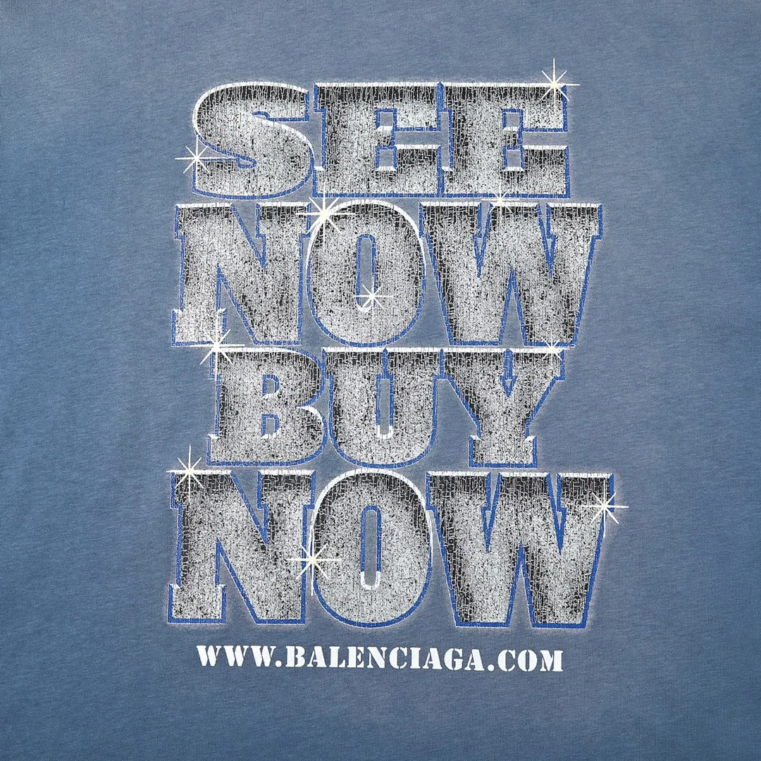 🅿️180 9126# Detailed picture Top version [[BALENCIA*GA] official website quality Paris new co-branded SEENOWBUYNOW diamond short-sleeved T-shirt OS version Loose dropped shoulders Unisex style Fabric: 260g 100% cotton double yarn Craftsmanship: front and rear panels left and right sleeve printing Garment wash worn distressed fixed color Color: washed black washed blue white Size: XS S M L