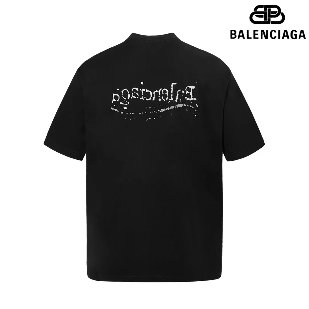 🅿️160 9113# Detailed picture Top version [[BALENCIA*GA] official website quality Paris' new blurred cola front and back graffiti printed short-sleeved T-shirt OS version Loose dropped shoulders Unisex fabric: 260 grams 100% cotton double yarn Technology: front and rear panel printing Garment wash Shape solid color Color: black Size: XS S M L