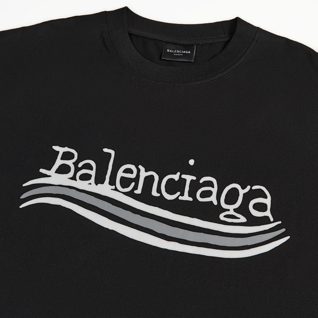 🅿️160 9113# Detailed picture Top version [[BALENCIA*GA] official website quality Paris' new blurred cola front and back graffiti printed short-sleeved T-shirt OS version Loose dropped shoulders Unisex fabric: 260 grams 100% cotton double yarn Technology: front and rear panel printing Garment wash Shape solid color Color: black Size: XS S M L