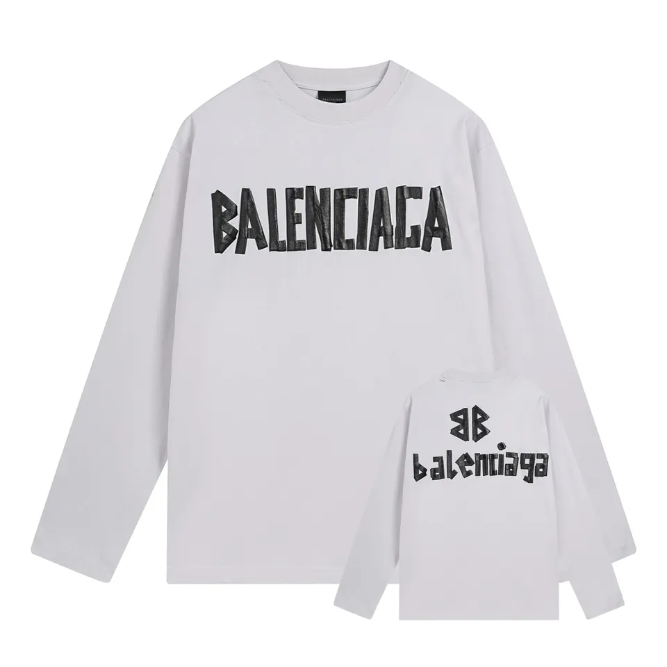 🅿️250 BALENCI*GA Paris tape series printed washed distressed long sleeves. The fabric is made of 280g Paris-specific double yarns*high weight 1:1 double yarn rib. The front and rear panels are made of imported Kornray machine direct-injection printing technology. Distressing + multi-position cutting and wear-making process. Two high-temperature shaping washes. os dropped shoulders and loose version. Same style for men and women -Color: off-white, iron gray, burgundy, green, black blue, fog blue -SIZE: XS S M L style number 8602#