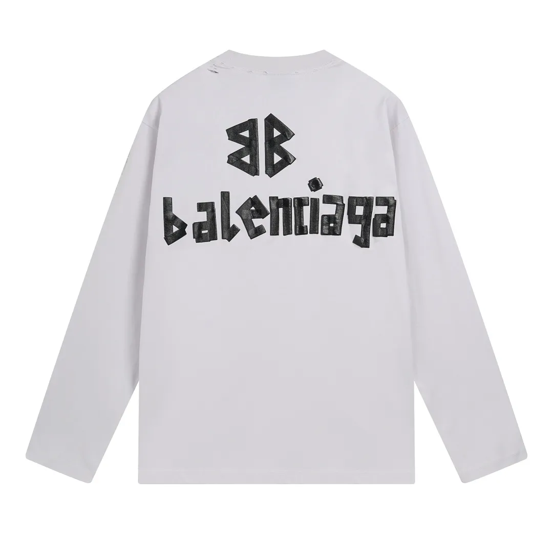 🅿️250 BALENCI*GA Paris tape series printed washed distressed long sleeves. The fabric is made of 280g Paris-specific double yarns*high weight 1:1 double yarn rib. The front and rear panels are made of imported Kornray machine direct-injection printing technology. Distressing + multi-position cutting and wear-making process. Two high-temperature shaping washes. os dropped shoulders and loose version. Same style for men and women -Color: off-white, iron gray, burgundy, green, black blue, fog blue -SIZE: XS S M L style number 8602#