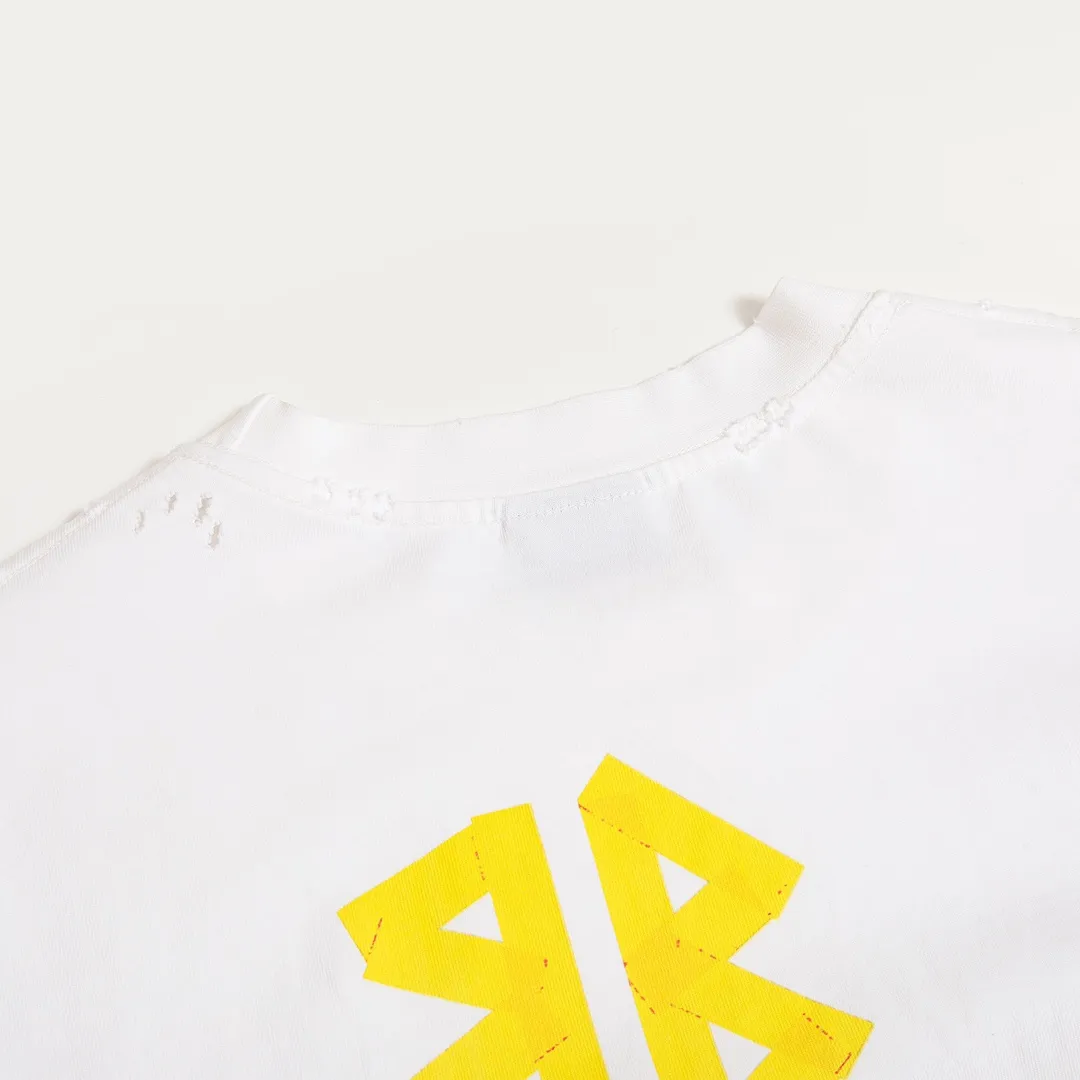 🅿️200 8110# Detailed picture Top version [[BALENCIA*GA] official website quality Paris new yellow tape digital direct spray long-sleeved T-shirt OS version Loose dropped shoulders Unisex fabric: 260g 100% cotton double yarn Process: front and rear digital direct spray Garment wash worn distressed fixed color solid Color: gray blue black white washed blue wine red green Size: XS S M L