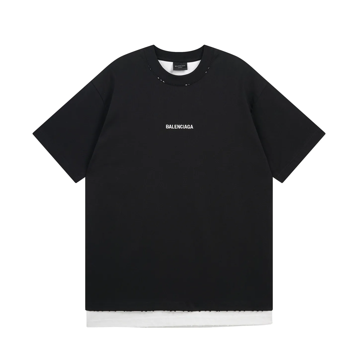 🅿️240 real photos [Top version. Official website quality] BALENCI*GA/SS25 new model. Paris letters LOGO embroidered on the front and back, double-layered two-piece set of washed and worn distressed short-sleeved T-shirt # with multiple spots on the back distressed and distressed SS25 latest style. Research and development at the first time, different market currencies. Comparisons welcome. The fabric is made of Paris ZP custom-woven and dyed cotton double yarn. Weighing 260 grams, the cloth surface is clean. The cloth pattern is clear, soft and comfortable. The threads are dyed with no color difference. The embroidery is done with embroidery machines imported from Tajima, and the garments are washed and worn to make them look old. Jubie market currency. Welcome to compare. The version adopts OS loose shoulder design. Same style for men and women. Code: BL253707 Color: Black Size: XS S M L