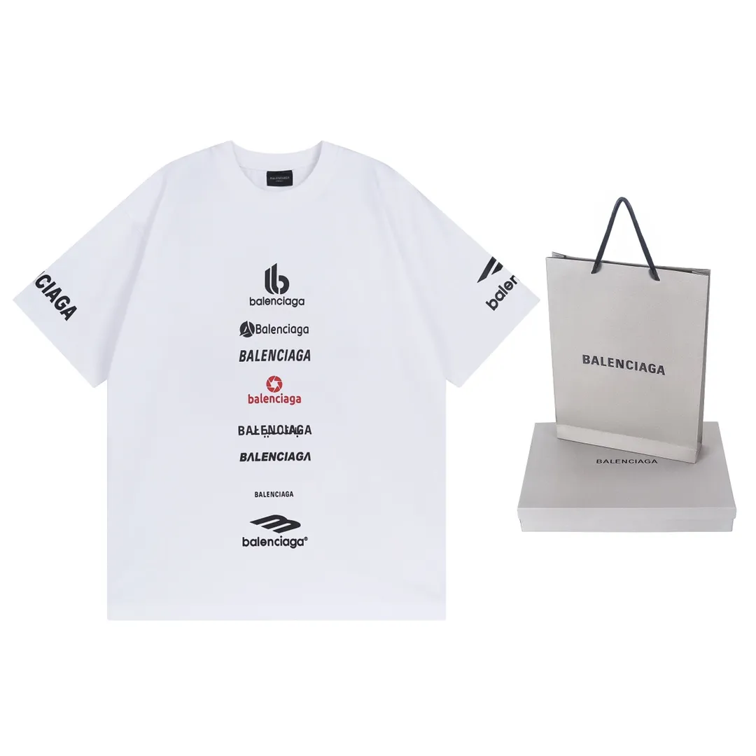 🅿️180 detailed pictures [Top version. Official website quality] BALENCI*GA/Paris. Multi-element trademark LOGO short-sleeved T-shirt 2024 new style. All pattern details, colors, Y boards are customized, and the brick cabinets are synchronized. Genuine products are developed at the first time, and you can print and compare! The fabric is made of Paris ZP custom-woven and dyed cotton double yarn. Weighing 260 grams, the cloth surface is clean. The cloth pattern is clear, soft and comfortable. The threads are dyed with no color difference. The printing uses environmentally friendly imported materials, the letters are clear and the effect is three-dimensional. The version adopts OS loose shoulder design. Same style for men and women. Code: BL223375 Color: black, white Size: XS to L