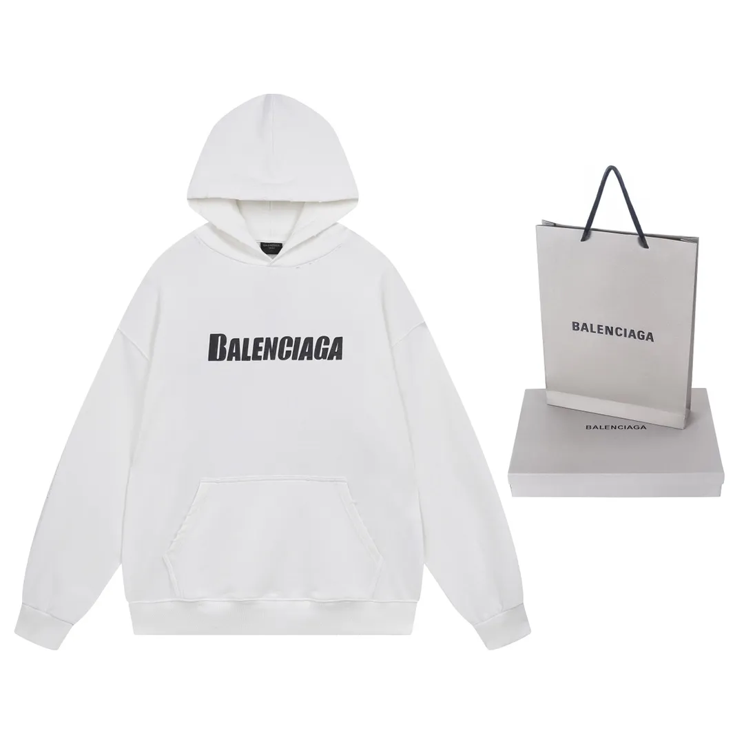 🅿️300 Detailed picture [Top version. Official website quality] BALENCI*GA/Paris. 2023 new style. Classic letter LOGO printed distressed hooded sweatshirt. Brick cabinet synchronization. The fabric is made of Paris ZP custom-woven and dyed cotton double yarn terry sweatshirt material. The weight is 450 grams, the cloth surface is clean. The cloth pattern is clear, soft and comfortable. The threads are dyed with no color difference. The classic pattern is printed with environmentally friendly imported materials and precision printing screens, with clear letters and three-dimensional effect. Restored brick cabinet. The garments are hand-worn and distressed by many people. They are very different from the market currency. You are welcome to compare. The version adopts the OS loose shoulder version. The same style for men and women. Code: BL238008 Color: black, coffee, white, fruit green, pink Size: XS to L