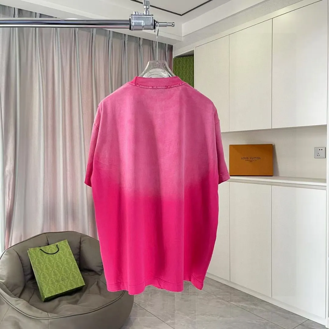 🅿️190 BALENCI*GA Paris 2025 summer new style, washed, distressed, spray-painted, personalized letter logo printing, customized fabric 320g, short-sleeved T-shirt, same style for men and women, size: S M L XL XXL five codes, color: black, white, gradient black, gradient red