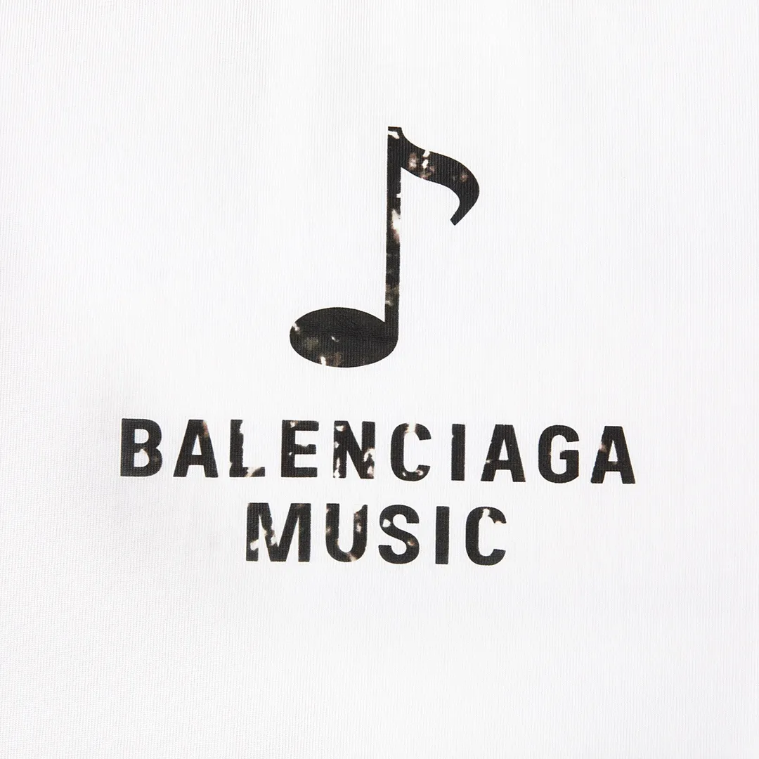 🅿️160 9129# Detailed picture Top version [[BALENCIA*GA] official website quality Paris new musical note logo heat-printed short-sleeved T-shirt OS version Loose dropped shoulders Unisex fabric: 260 grams 100% cotton double yarn Technology: front and rear heat transfer printing Garment wash Shape solid color Color: black white Size: XS S M L