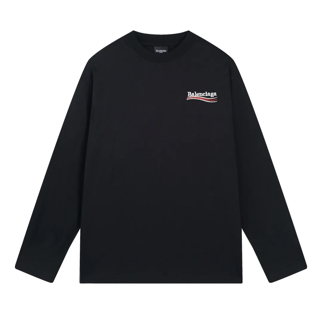 🅿️240 BALENCI*GA Paris classic cola style long sleeves. The fabric is made of Paris custom-woven and dyed double yarn pure cotton fabric. The weight is 280g. The thread is custom-woven and dyed without color difference. The front and back panels are embroidered with imported Tajima machines. Two high-temperature setting washes. os dropped shoulders and loose version. Same style for men and women -Color: black ivory -SIZE: XS S M L Style No. 8613#
