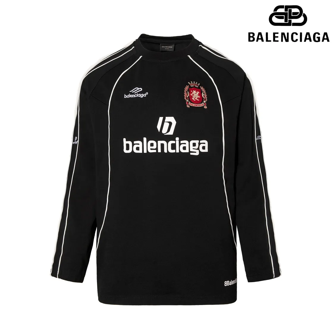 🅿️250 8151# Detailed picture Top version [[BALENCIA*GA] official website quality Paris new joint football jersey long-sleeved T-shirt OS version Loose dropped shoulders Unisex fabric: 260g 100% cotton double yarn Process: front and rear panel printing front panel embroidery garment wash shaping solid color Color: black white pink red fluorescent yellow Size: XS S M L