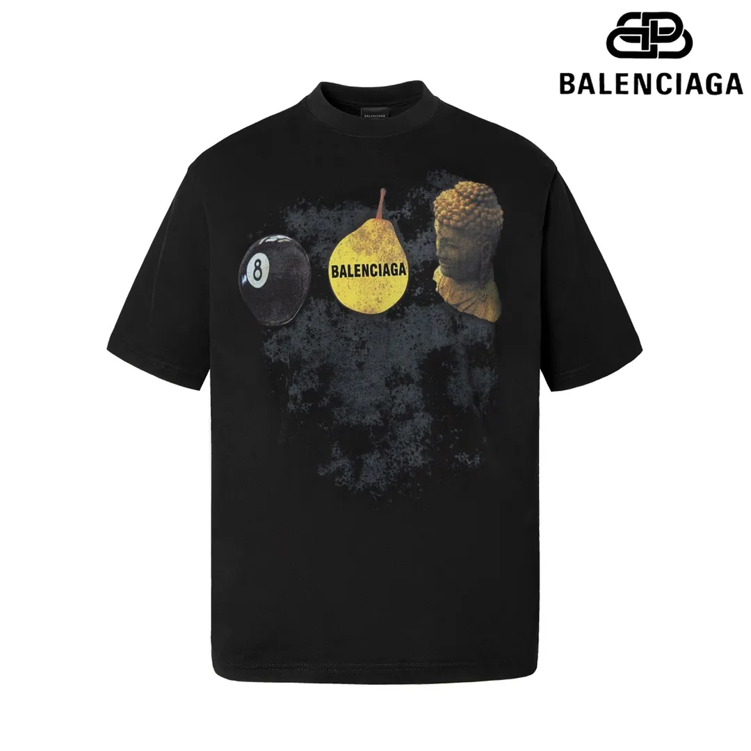 🅿️180 9120# Detailed picture Top version [[BALENCIA*GA] official website quality Paris new black 8 pear Gautama short-sleeved T-shirt OS version Loose dropped shoulders Unisex style Fabric: 260g 100% cotton double yarn Technology: Front panel digital direct printing Garment washing Shape solid Color: Black White Size: XS S M L