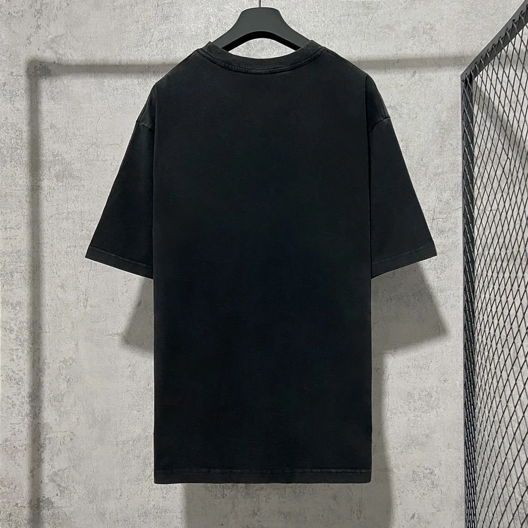 🅿️180 9112# Actual photo top version [[BALENCIA*GA] official website quality Paris new Statue of Liberty catwalk style short-sleeved T-shirt OS version loose dropped shoulders Unisex style Fabric: 260g 100% cotton double yarn Technology: front digital direct printing Garment wash worn distressed fixed color Color: washed black white Size: XS S M L