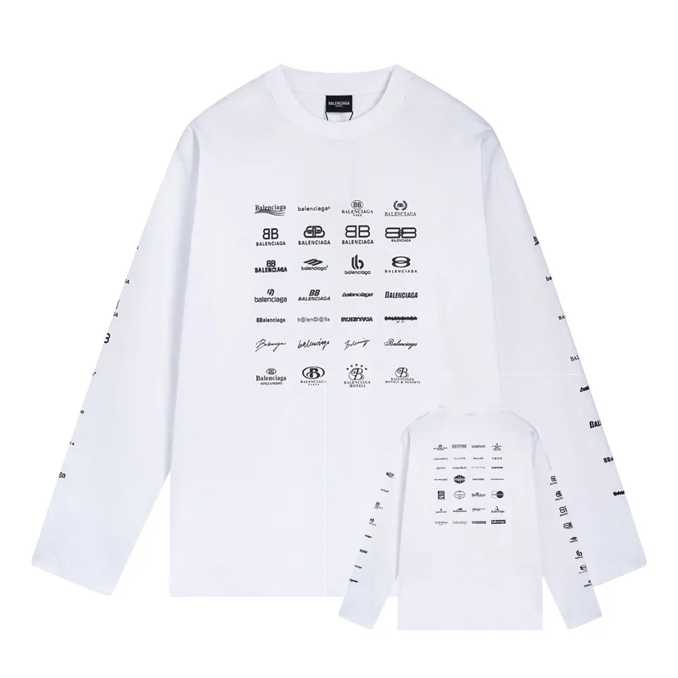 🅿️240 BALENCI*GA Paris full-print LOGO letter style long sleeves. The fabric is made of Paris custom-woven and dyed double yarn pure cotton fabric. The weight is 280g. The thread is custom-woven and dyed without color difference. The front and back panels are made of environmentally friendly dot offset printing. Two high-temperature setting washes. os dropped shoulders and loose version. Same style for men and women -Color: black ivory -SIZE: XS S M L Style No. 8612#