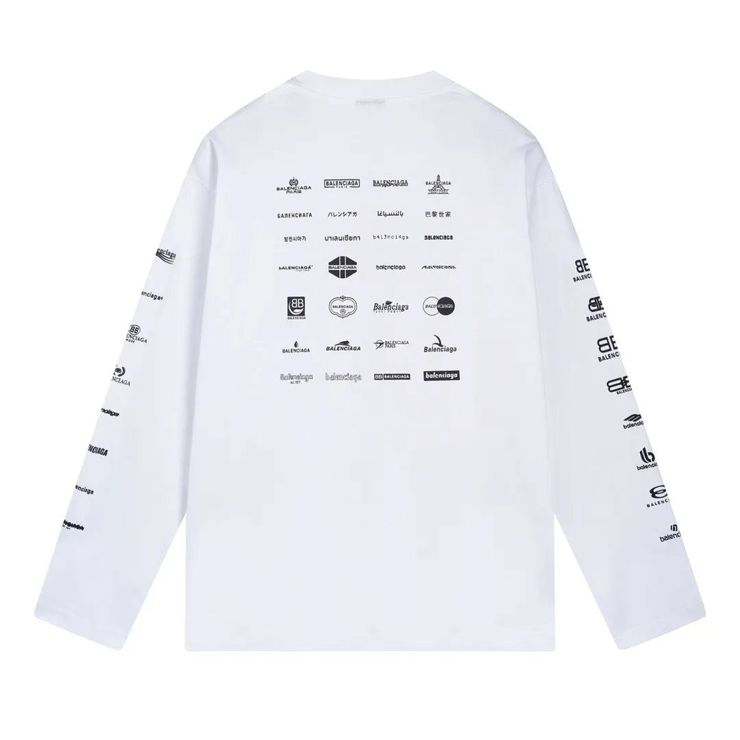 🅿️240 BALENCI*GA Paris full-print LOGO letter style long sleeves. The fabric is made of Paris custom-woven and dyed double yarn pure cotton fabric. The weight is 280g. The thread is custom-woven and dyed without color difference. The front and back panels are made of environmentally friendly dot offset printing. Two high-temperature setting washes. os dropped shoulders and loose version. Same style for men and women -Color: black ivory -SIZE: XS S M L Style No. 8612#
