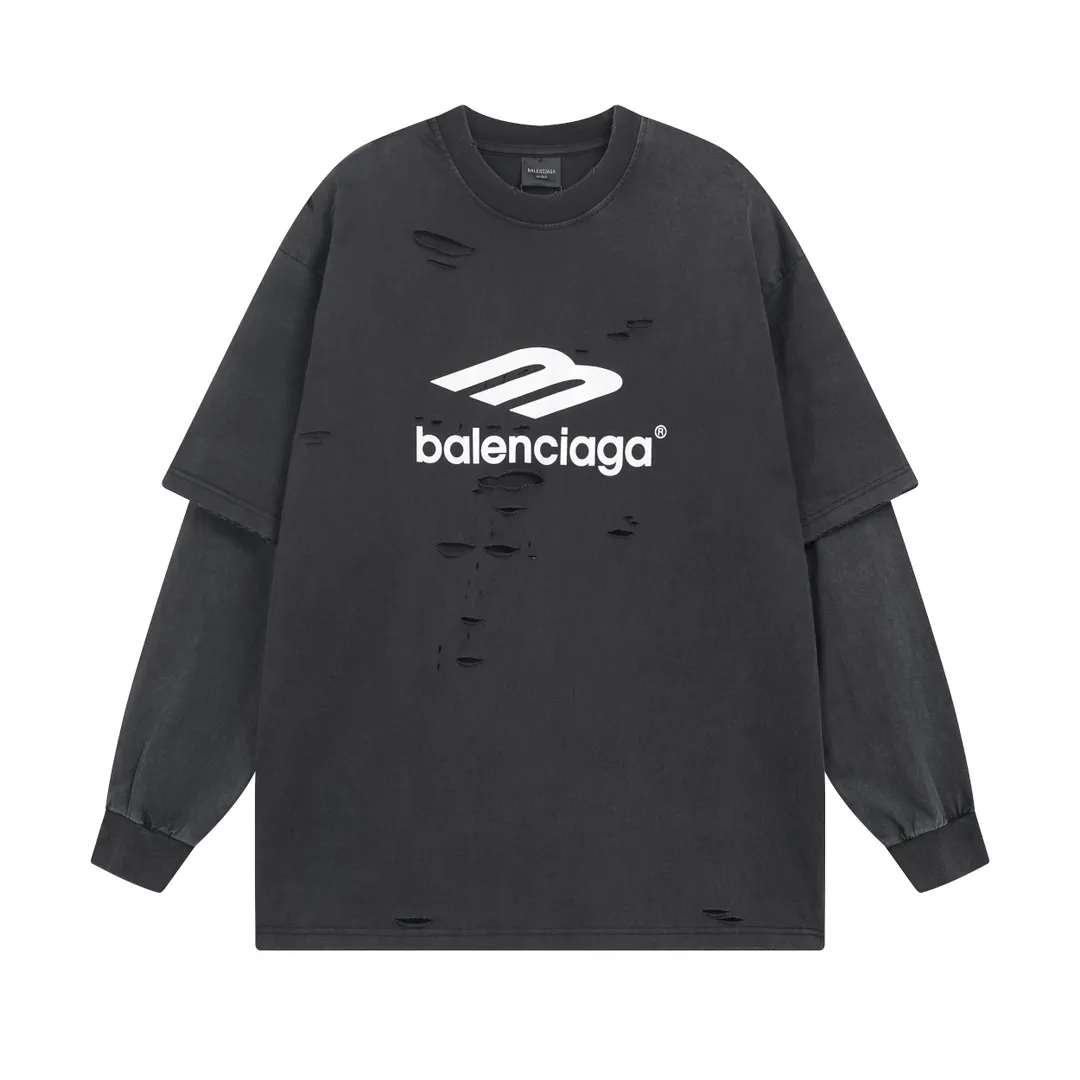 🅿️280 real photos [Top version. Official website quality] BALENCI*GA/Paris BALENCI*GA#25 new model, 3M classic LOGO printed on the chest, washed and worn two-piece long-sleeved T-shirt. Brick cabinet synchronization. Note! ️This model is a two-piece set. Wash water super heavy process. Welcome to compare. The fabric is made of Paris ZP custom-woven and dyed 100% cotton double-yarn compact cotton. The weight is 260 grams. The cloth surface is clean. The cloth pattern is clear. It is soft and comfortable. It has good color fastness and is not easy to change color. The threads are woven and dyed with no color difference. The printing uses imported environmentally friendly materials and the letters are three-dimensional. Comparisons welcome. Restore brick cabinet. The version adopts OS loose shoulder version. Same style for men and women. Code: BL255073 Color: washed black Size: XS S M L