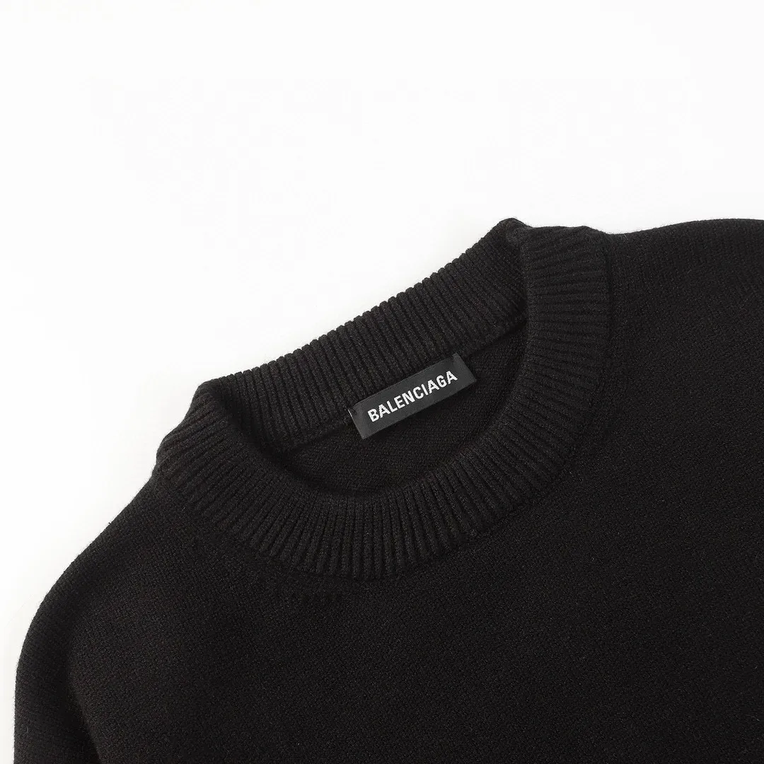 🅿️310 BALENCIAGA/balenciaga sweater series, same style for men and women, elegant and timeless, made of modal pure cotton blended fabric, Paris English letters logo three-dimensional embroidery on the chest, cola wave logo jacquard on the back, high-density knitting, not soft or baggy, soft and comfortable to the touch, elastic and textured Size: S M L