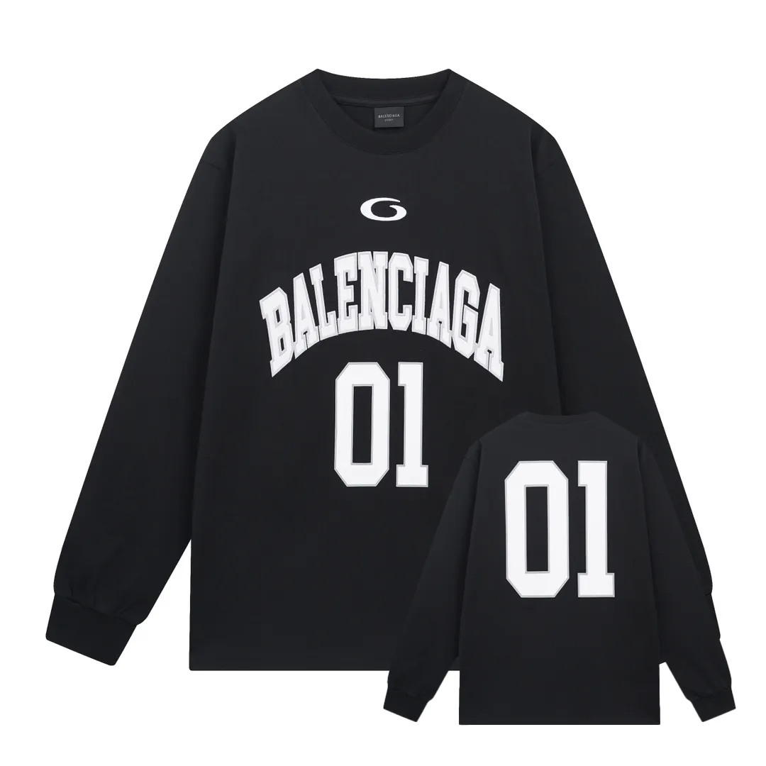🅿️280 - BALENCI*GA latest basketball jersey embroidered printed long-sleeved T-shirt. The front embroidery is embroidered and printed with Tajima computer embroidery machine, the lower left corner is embroidered and printed, and the back piece is printed. The letters are clear and the effect is three-dimensional. Exclusively pattern-woven and dyed 280g fabric. Threads are dyed in the same cylinder with zero color difference. The version adopts OS loose off-shoulder version. Welcome to compare. Same style for men and women -Color: black white purple Cailan -SIZE: Xs S M L Style No. 8536#