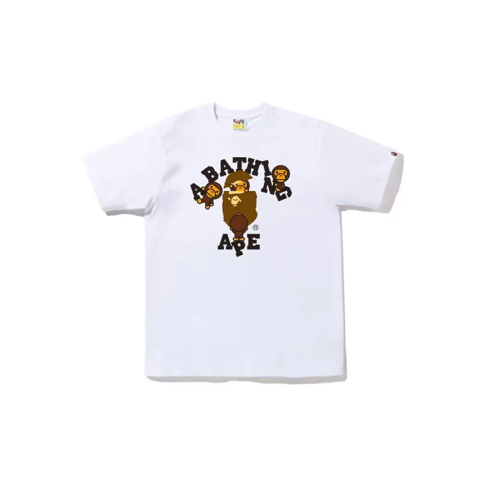 P110 00142 BAPE FW23 letter printed round neck pullover short-sleeved T-shirt, same style for men and women, size smlxlxxl, black and white
