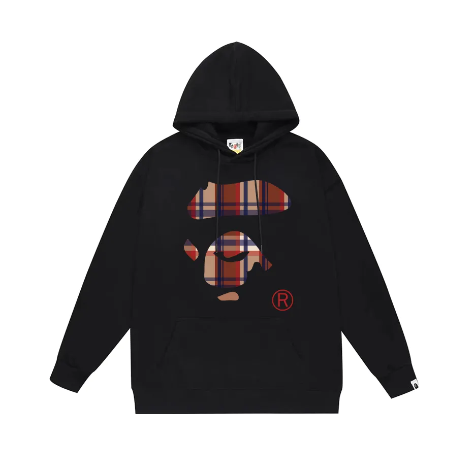 P160 model number SC792# terry 80 plus velvet 90 (top version) BAPE plaid ape face letter pattern printed hooded sweatshirt Made of 380g large terry (drop shoulder large version) fabric, soft texture and no pilling Imported environmentally friendly printing glue The pattern is bright and three-dimensional Quality 💥Same style for men and women The upper body is trendy Color: black white gray Size: S M L XL XXL