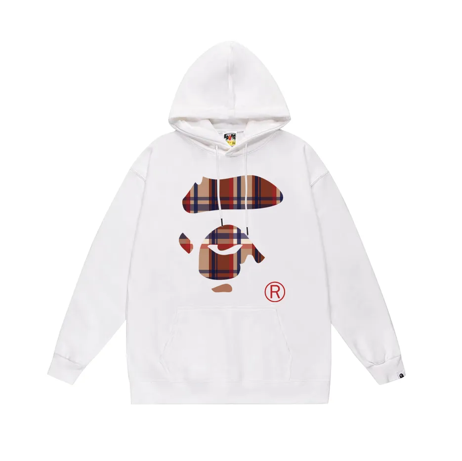 P160 model number SC792# terry 80 plus velvet 90 (top version) BAPE plaid ape face letter pattern printed hooded sweatshirt Made of 380g large terry (drop shoulder large version) fabric, soft texture and no pilling Imported environmentally friendly printing glue The pattern is bright and three-dimensional Quality 💥Same style for men and women The upper body is trendy Color: black white gray Size: S M L XL XXL