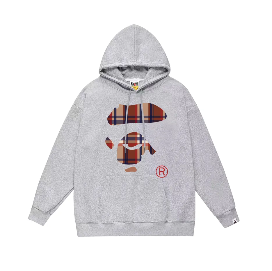 P160 model number SC792# terry 80 plus velvet 90 (top version) BAPE plaid ape face letter pattern printed hooded sweatshirt Made of 380g large terry (drop shoulder large version) fabric, soft texture and no pilling Imported environmentally friendly printing glue The pattern is bright and three-dimensional Quality 💥Same style for men and women The upper body is trendy Color: black white gray Size: S M L XL XXL