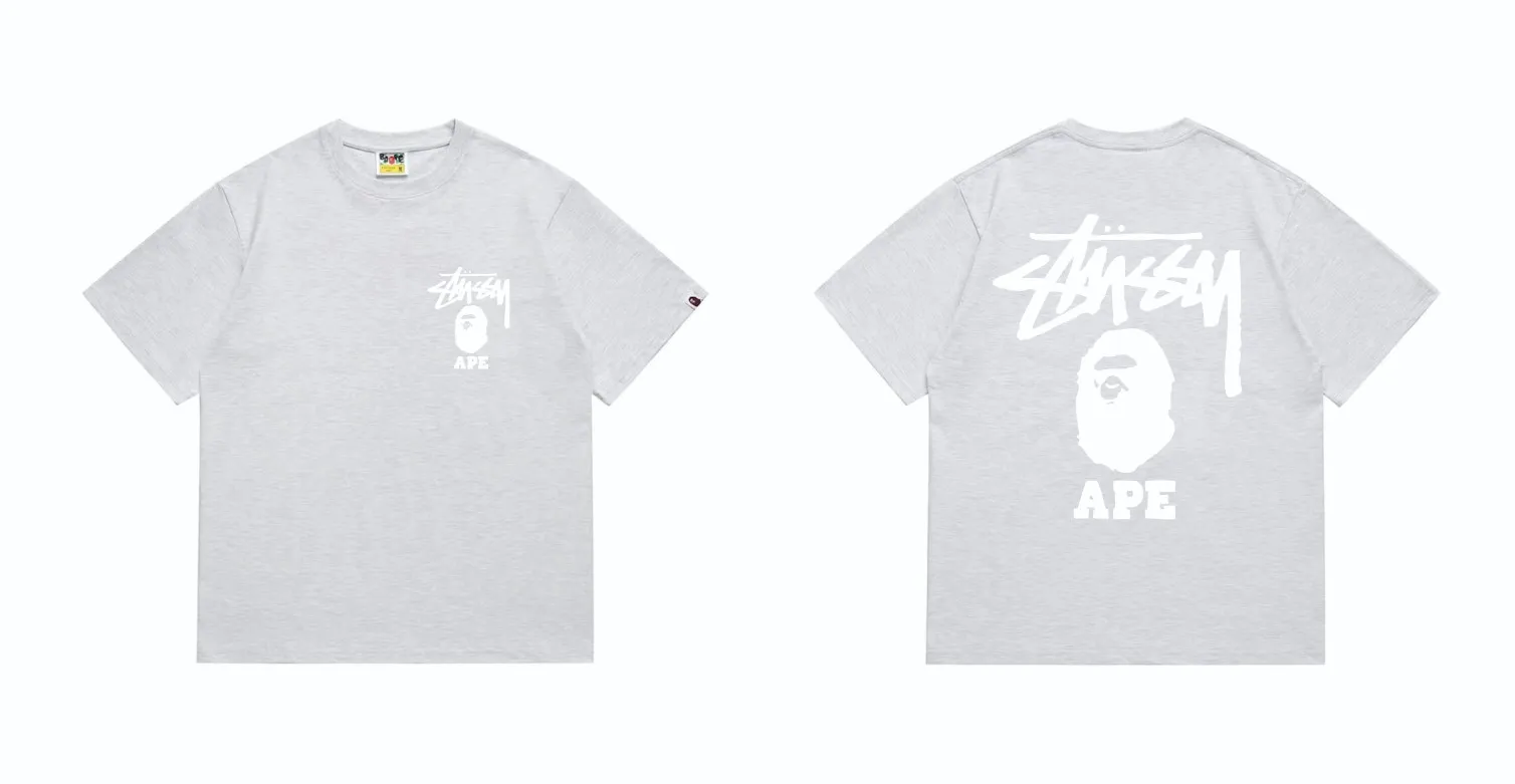 SC202#p110💰 (top version) BAPE×Stussy co-branded Stussy letter ape print T-shirt Made of 260 grams of high-quality high-weave pure cotton fabric, double yarn combed, soft texture without pilling, imported environmentally friendly printing glue, bright and three-dimensional pattern, quality 💥Same style for men and women, the upper body is fashionable Color: black pink white pink gray pink pink pink red pink black and white gray and white pink and white red and white white and black Gray and black Pink and black Red and black Size: S M L XL XXL