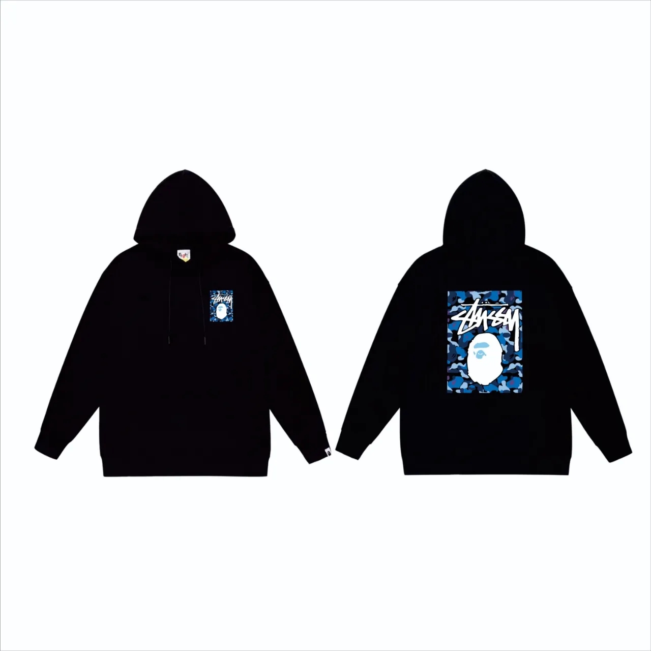 P160 model number SC803# terry 80 plus velvet 90 (top version) BAPE×STUSSY co-branded Stussy letter printed hooded sweatshirt Made of 380g large terry (drop shoulder large version) fabric, soft and non-pilling texture, imported environmentally friendly printing glue, bright and three-dimensional pattern, quality 💥Same style for men and women. The upper body is trendy. Color: black, blue and white, white and blue, gray, blue and white, black, blue and black, white, blue and black, gray, blue and black. Size: S M L XL XXL