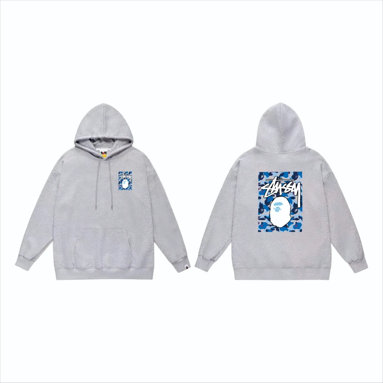 P160 model number SC803# terry 80 plus velvet 90 (top version) BAPE×STUSSY co-branded Stussy letter printed hooded sweatshirt Made of 380g large terry (drop shoulder large version) fabric, soft and non-pilling texture, imported environmentally friendly printing glue, bright and three-dimensional pattern, quality 💥Same style for men and women. The upper body is trendy. Color: black, blue and white, white and blue, gray, blue and white, black, blue and black, white, blue and black, gray, blue and black. Size: S M L XL XXL