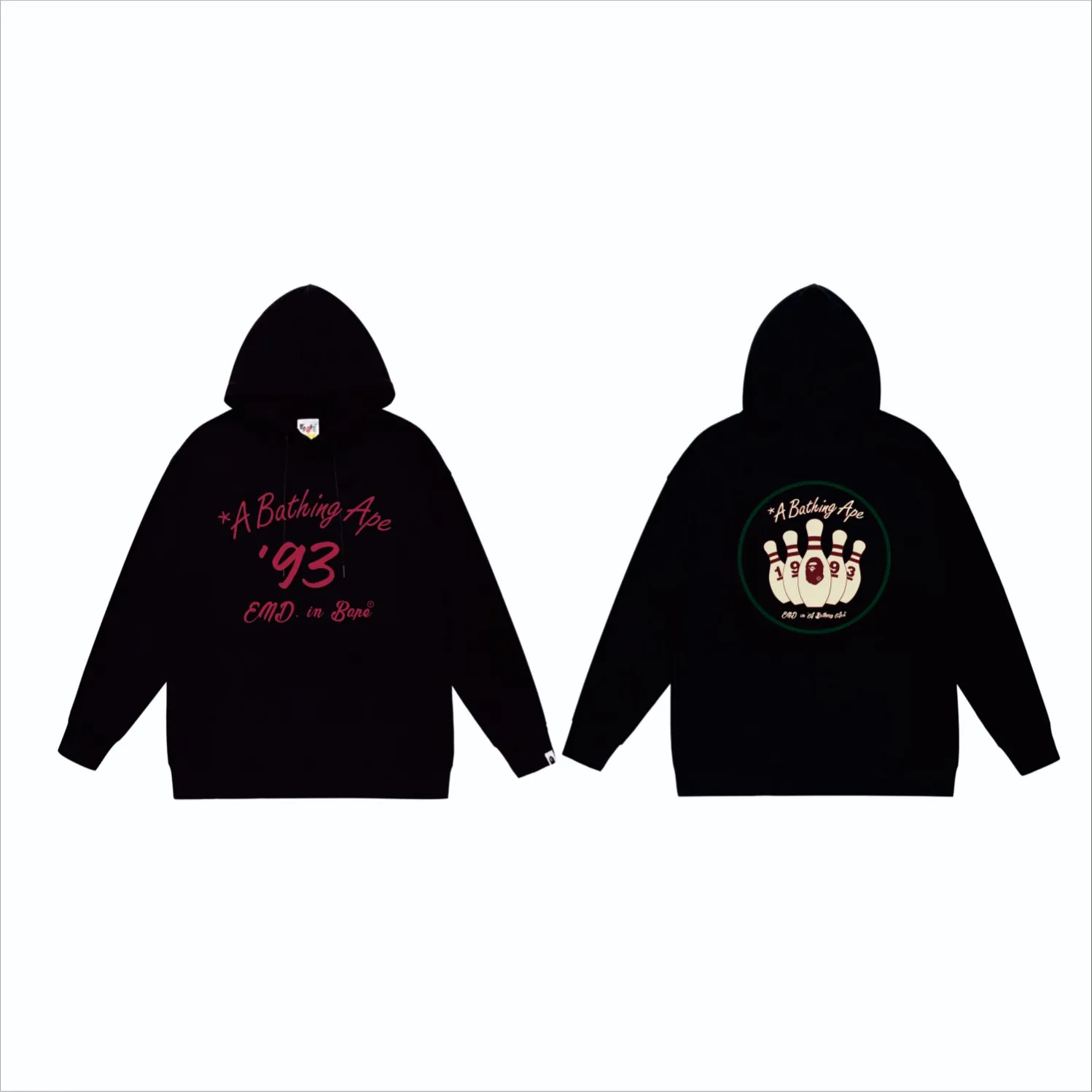 P160 model number SC865# terry 80 plus velvet 90 (top version) BAPE×END co-branded alphanumeric bowling print hooded sweatshirt Made of 380g large terry (drop shoulder large version) fabric, soft texture and no pilling Imported environmentally friendly printing glue The pattern is bright and three-dimensional Quality 💥Same style for men and women The upper body is trendy Color: black white gray Size: S M L XL XXL