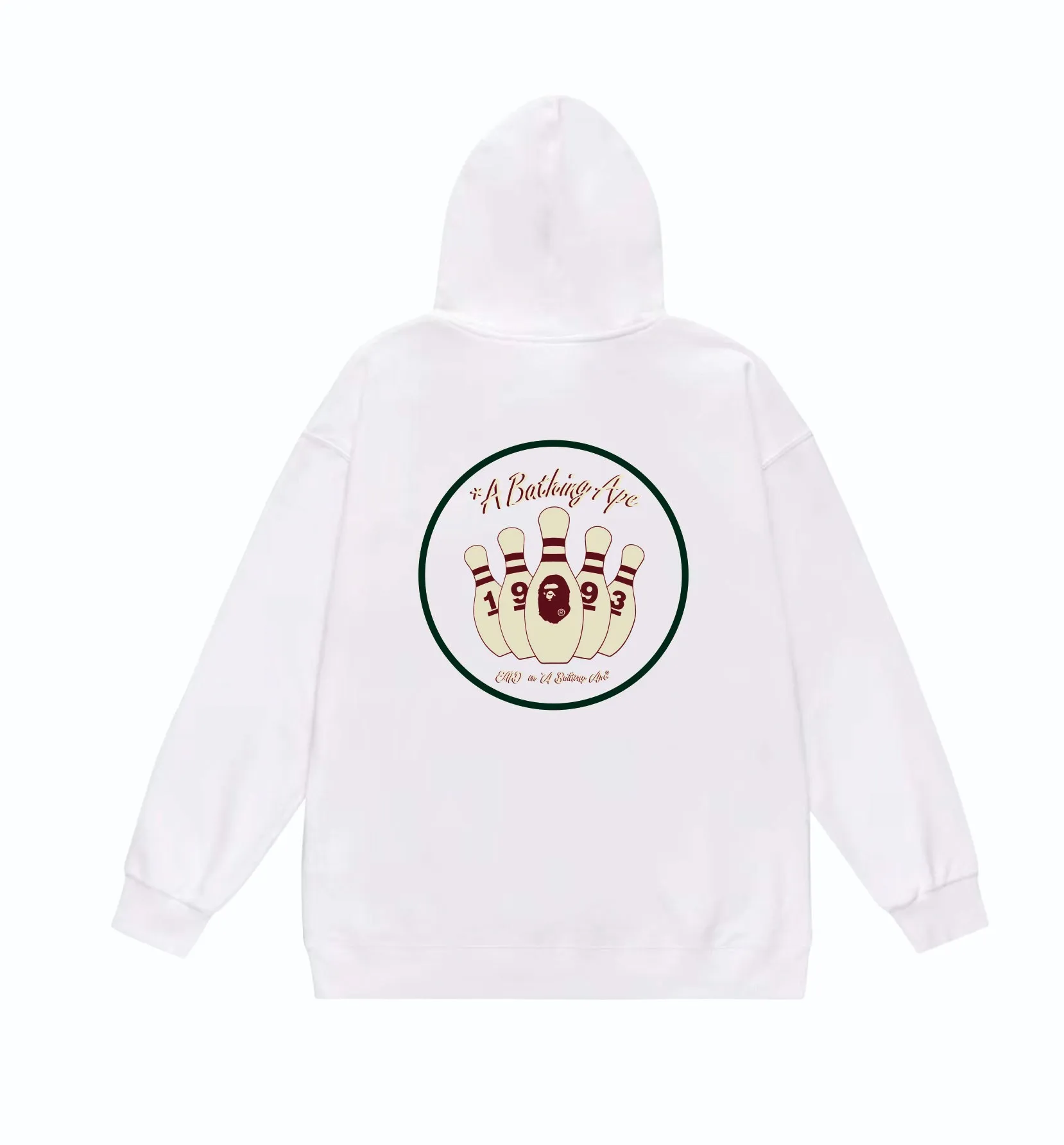 P160 model number SC865# terry 80 plus velvet 90 (top version) BAPE×END co-branded alphanumeric bowling print hooded sweatshirt Made of 380g large terry (drop shoulder large version) fabric, soft texture and no pilling Imported environmentally friendly printing glue The pattern is bright and three-dimensional Quality 💥Same style for men and women The upper body is trendy Color: black white gray Size: S M L XL XXL