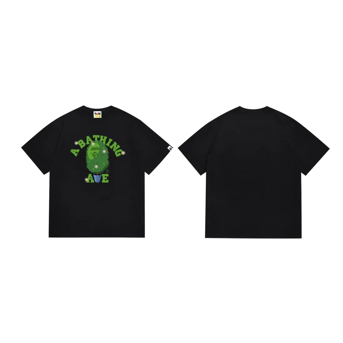 SC183#p110💰 (Top version) BAPE potted flower printed limited edition short-sleeved T-shirt Made of 260 grams of high-quality high-weave pure cotton fabric, double yarn combed, soft texture without pilling, imported environmentally friendly printing glue, bright and three-dimensional pattern, quality 💥Same style for men and women, the upper body is fashionable Color: black white Size: S M L XL XXL