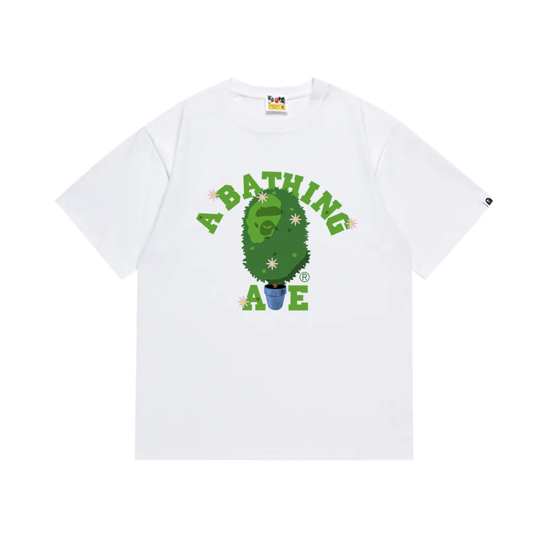 SC183#p110💰 (Top version) BAPE potted flower printed limited edition short-sleeved T-shirt Made of 260 grams of high-quality high-weave pure cotton fabric, double yarn combed, soft texture without pilling, imported environmentally friendly printing glue, bright and three-dimensional pattern, quality 💥Same style for men and women, the upper body is fashionable Color: black white Size: S M L XL XXL