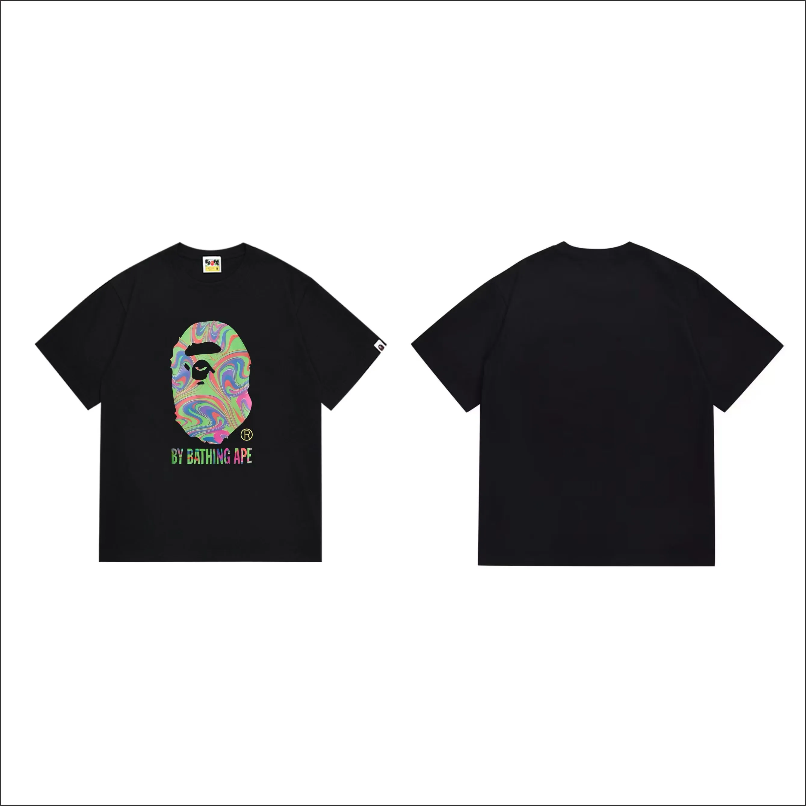 SC280#p110💰 (top version) BAPE uses 260 grams of high-quality high-weave pure cotton fabric, double yarn combed, soft texture and no pilling, imported environmentally friendly printing glue, bright and three-dimensional pattern, quality 💥Same style for men and women, the upper body is fashionable Color: Black White Size: S M L XL XXL