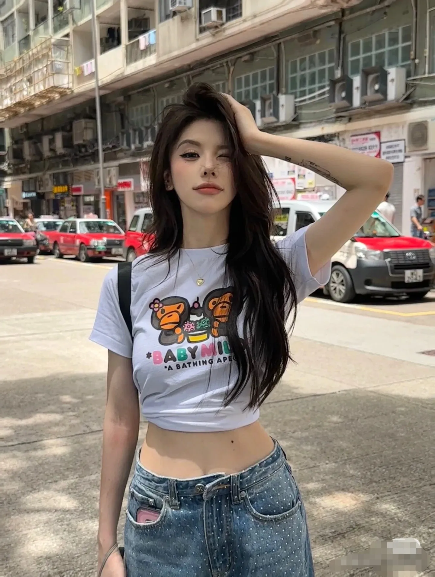 P110 001125 Bape Baby Milo printed short-sleeved T-shirt, same style for men and women, size smlxlxxl, white