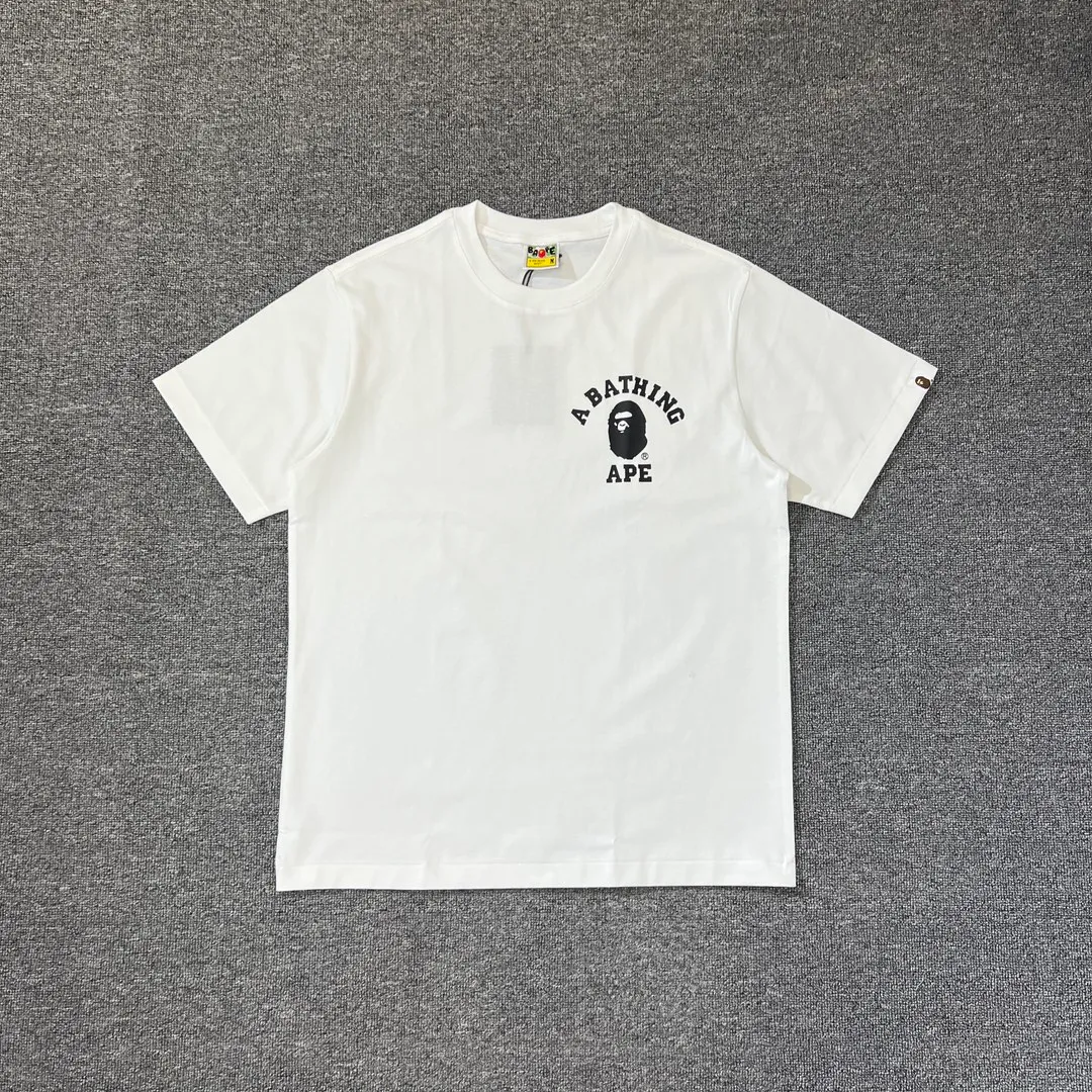 💰140 BAPE classic ape head letter print 280g heavy linen cotton fabric ZP version Couple style: S-XXL [Mi Xing white black navy]