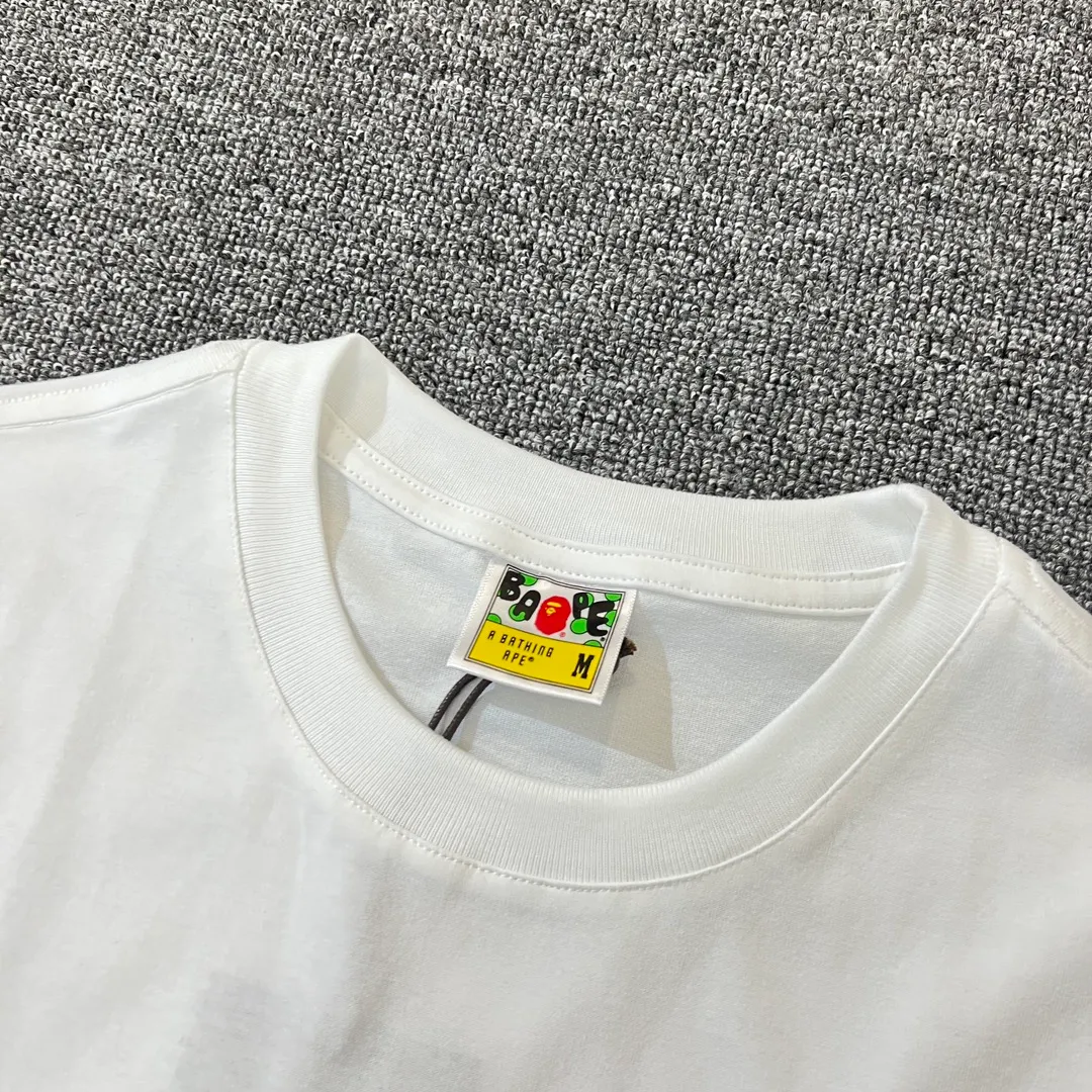💰140 BAPE classic ape head letter print 280g heavy linen cotton fabric ZP version Couple style: S-XXL [Mi Xing white black navy]