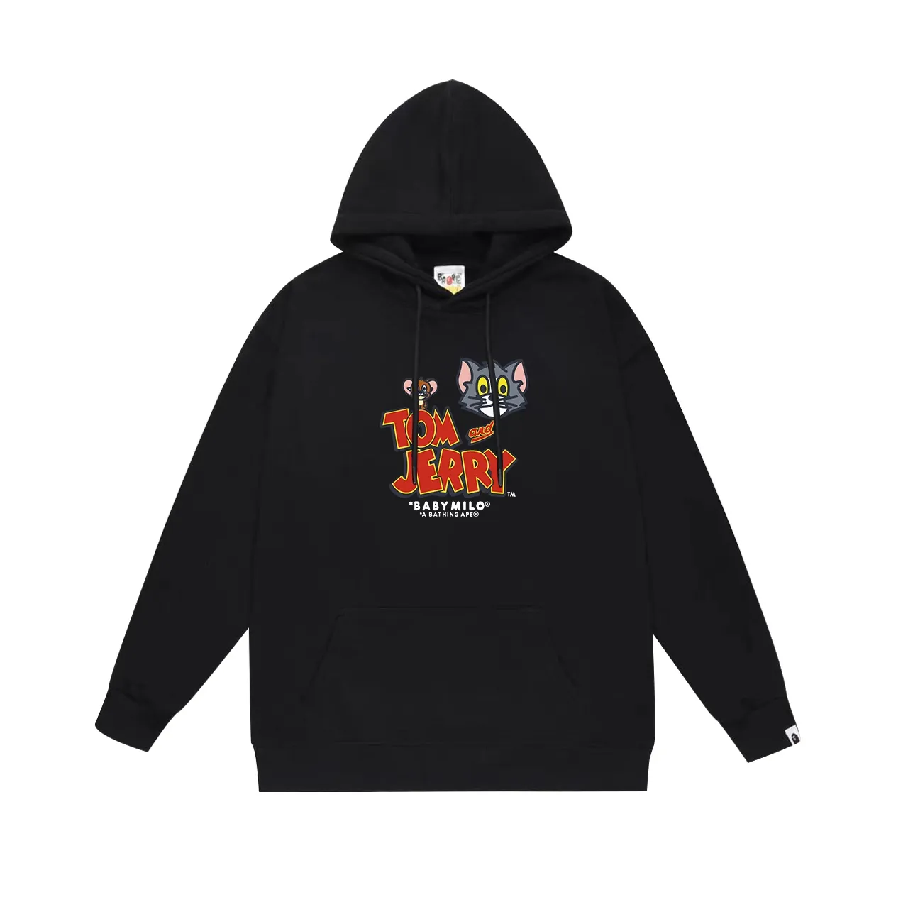 Model No. SC674#terry p160 plus velvet p180💰 (top version) BAPE ✖️Tom and Jerry Tom and Jerry couple's printed hooded sweatshirt. Made of 380g large terry 430g silver fox velvet (off-shoulder large version) fabric. The texture is soft and non-pilling. Imported environmentally friendly printing glue. The pattern is bright and three-dimensional. Quality💥Same style for men and women. The upper body is trendy. Color: black white gray Size: S M L XL XXL