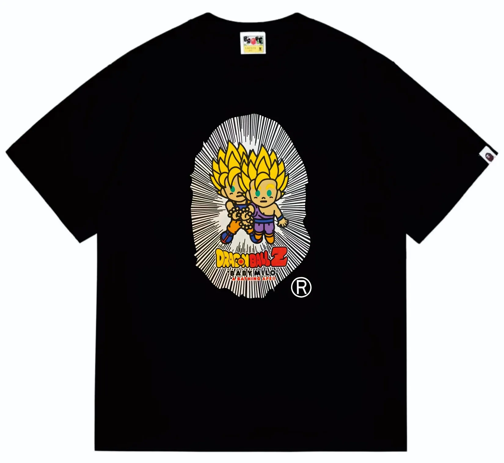 SC255#p110💰 (Top version) BAPE Dragon Ball co-branded Super Saiyan Great Ape printed T-shirt Made of 260 grams of high-quality high-weave pure cotton fabric, double yarn combed, soft texture and no pilling Imported environmentally friendly printing glue, bright and three-dimensional pattern, quality 💥Same style for men and women, the upper body is fashionable Color: black white Size: S M L XL XXL