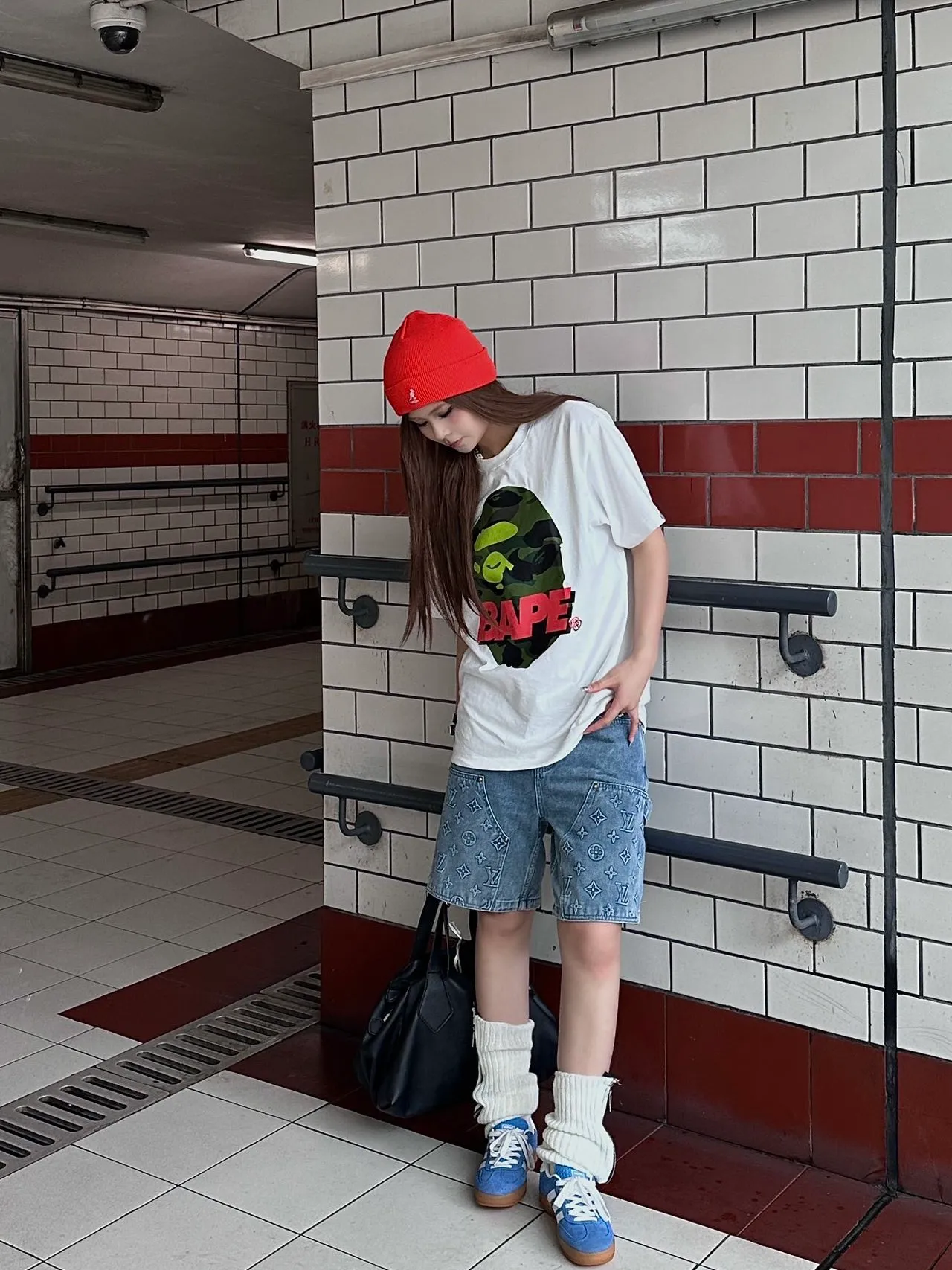 💰140 BAPE camouflage ape head pattern contrasting letter print short-sleeved T-shirt 270g weight linen cotton fabric ZP version Couple style: S-XXL [Black White]