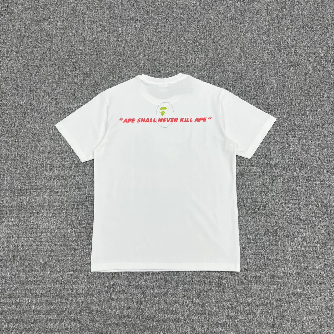💰140 BAPE camouflage ape head pattern contrasting letter print short-sleeved T-shirt 270g weight linen cotton fabric ZP version Couple style: S-XXL [Black White]