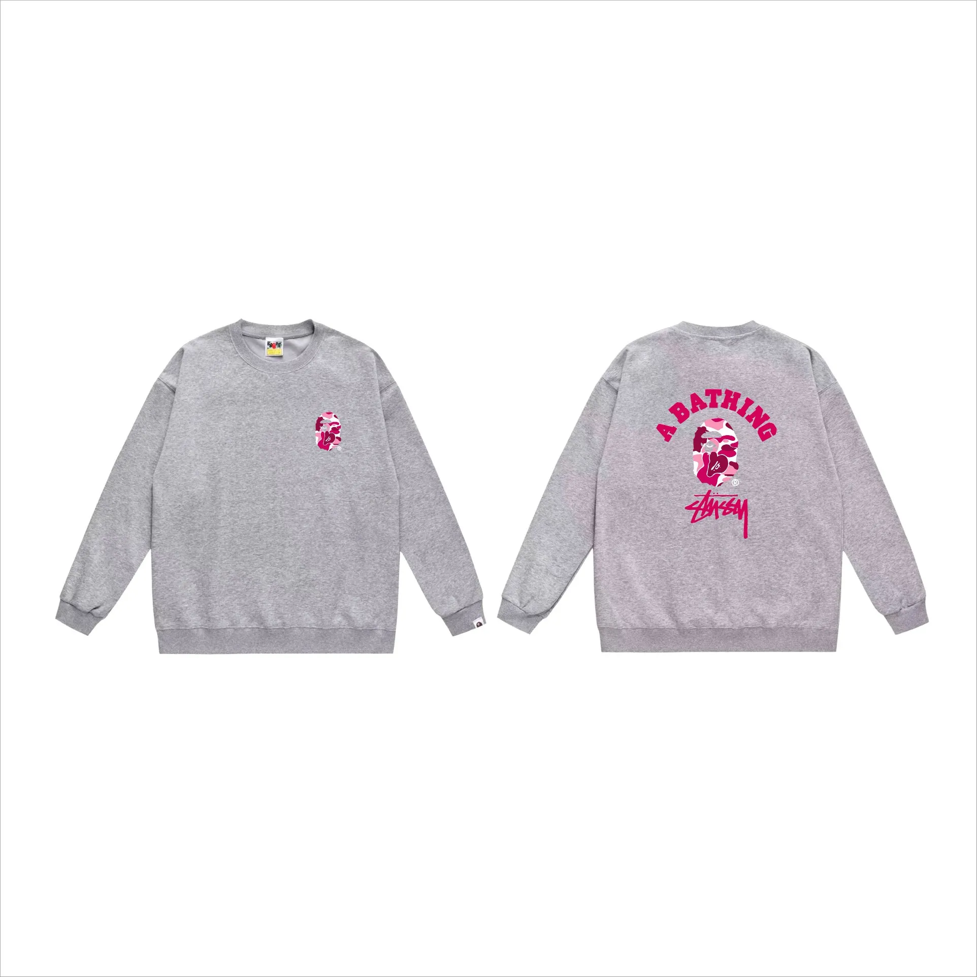 P150 model number SC514# terry 75 plus velvet 80 (top version) BAPE×STUSSY co-branded Stussy letter round neck sweatshirt Made of 350g large terry (drop shoulder large version) fabric, soft and non-pilling, imported environmentally friendly printing glue, bright and three-dimensional pattern, quality 💥Same style for men and women, the upper body is fashionable Color: black white gray Size: S M L XL XXL